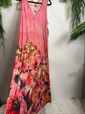 ONE WORLD Pink Floral & Butterfly Maxi Dress